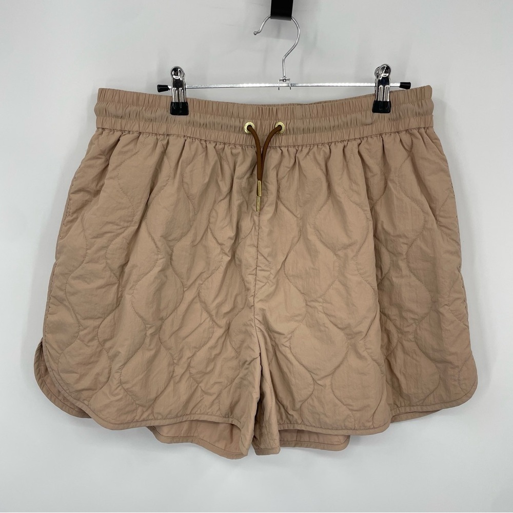 Varley Connel beige Quilted drawstring Shorts Sz XL summer nylon quilt Var01781